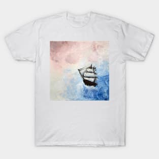 Ship in the Clouds Mystery Borders Sea Ocean Waves Imagination T-Shirt